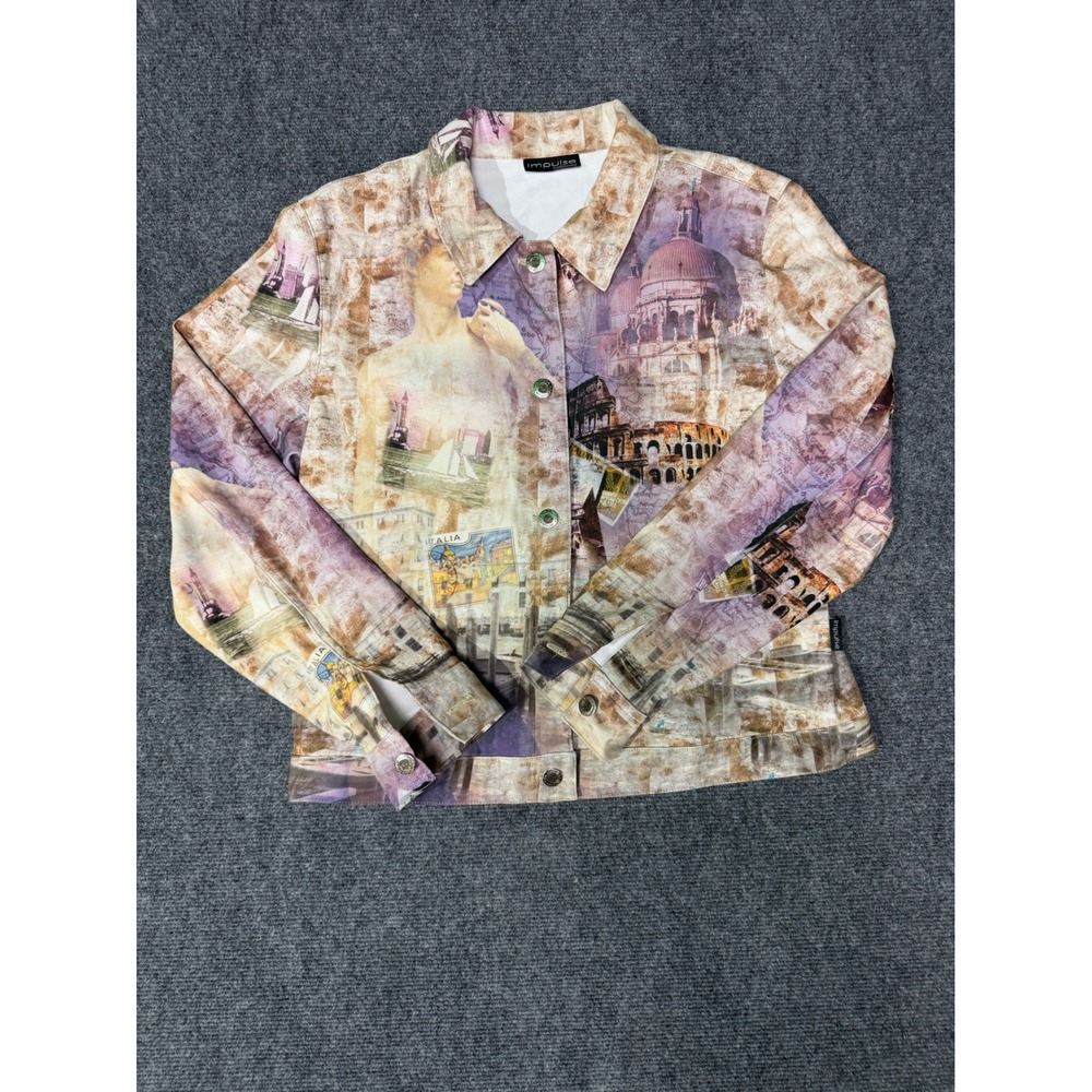 Impulse California Women's Italy Rome Travel Print Jacket Button Front 0034